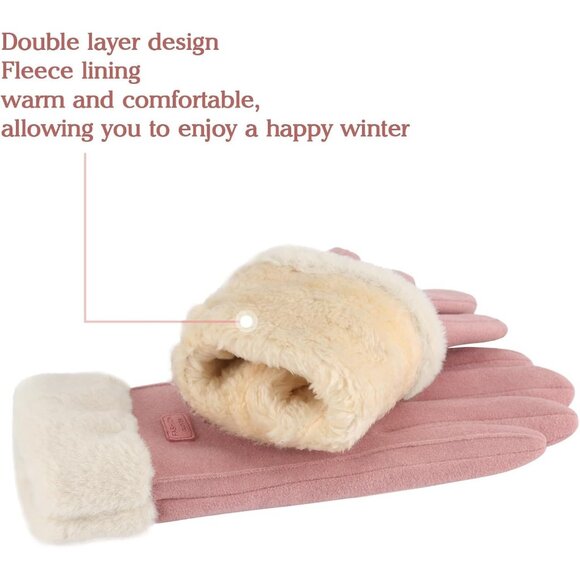 Women's Pink Winter Warm Touchscreen Thermal Fleece Lined Cold Weather Gloves - Picture 3 of 6